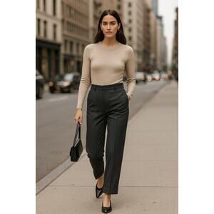 Vintage Burberry High Rise Wool Pinstripe Cuffed Trousers - Size 12